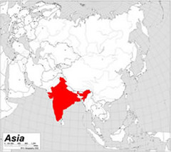 <p>East of Pakistan and South of the People's Republic of China</p>