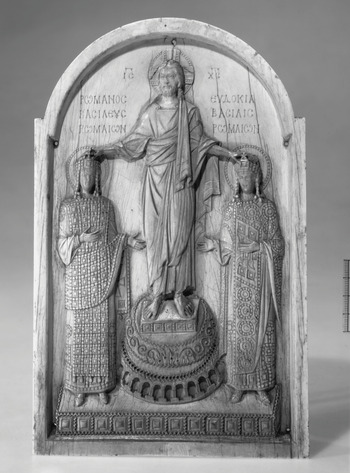 <p>Kristus korunuje Romana II a jeho manželku Eudolii</p>