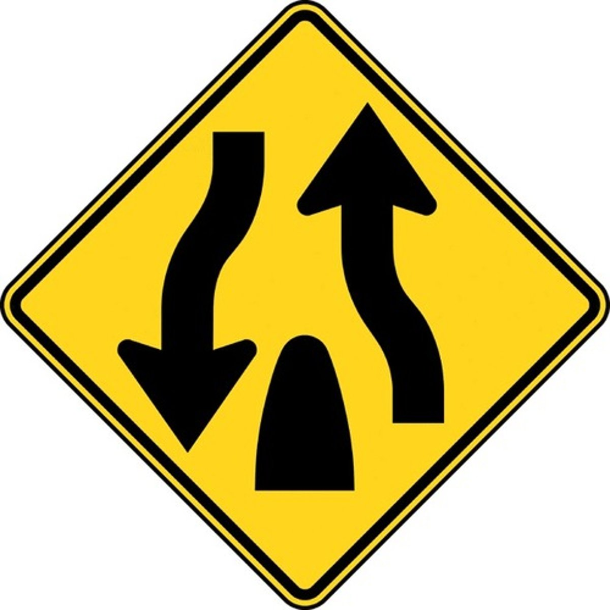 <p>81. This sign means</p><p>A. One-way traffic ahead.</p><p>B. Divided highway ends.</p><p>C. Four-lane highway ahead.</p><p>D. Divided highway ahead</p>