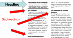 <p>Titles that divide sections of text.</p>