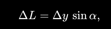 <p>where dY= radius* degree* pi/180 (this term converts the degrees into radians)</p><p>sin(alpha)= h/L </p><p>or Cos(alpha)= b/L</p>