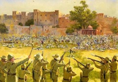 <p>an incident in 1919 in which British troops fired on an unarmed crowd of Indians who were protesting the Rowlatt Acts</p>