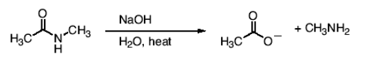 <p>You get unprotonated carboxylic acid (conj. base), and R-NH(-) leaves and is protonated immediately to form R-NH2</p>