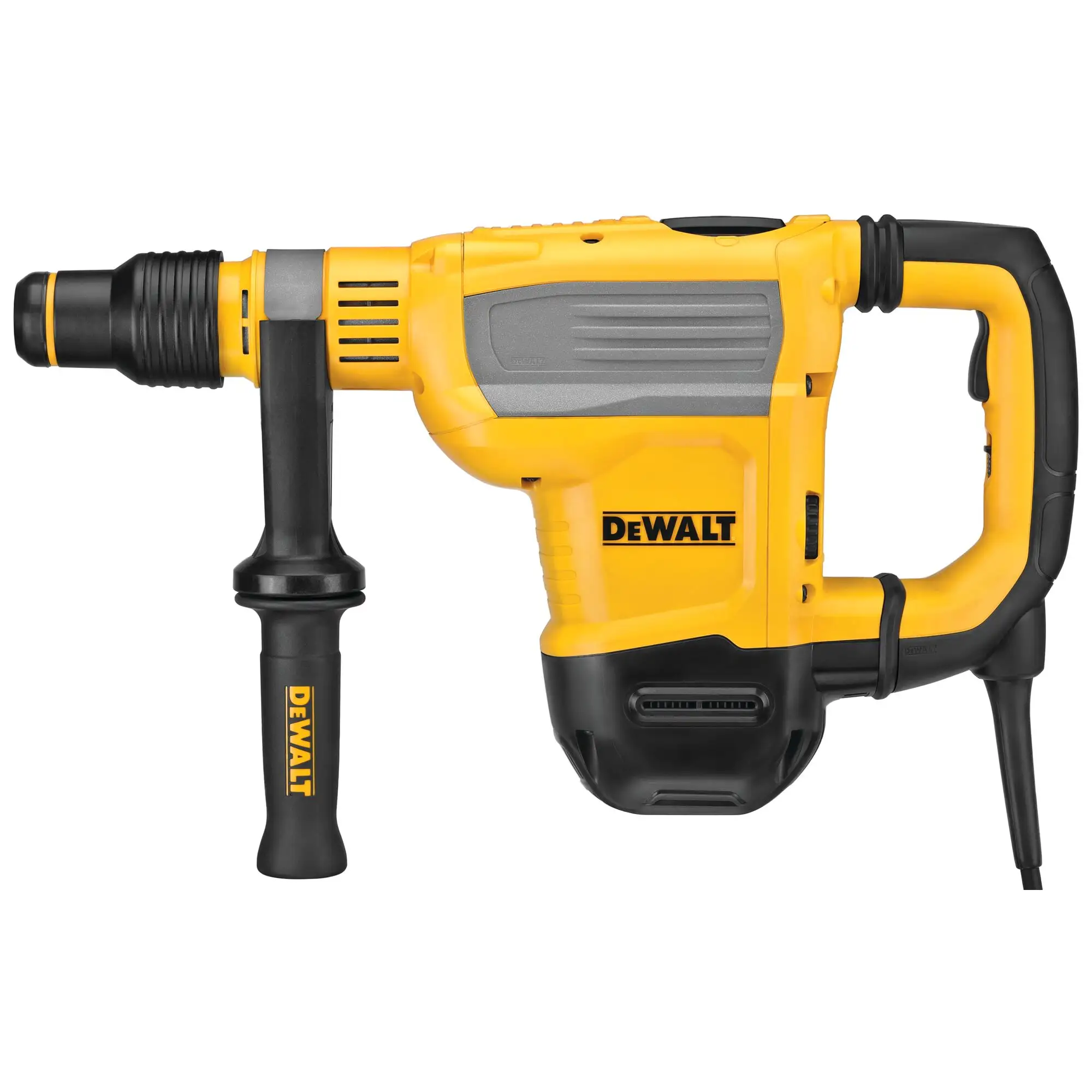 <p>Heavy-duty, pistol-grip power tool with SDS chuck and vibration-dampening side handle, used for drilling concrete and masonry or chiseling with carbide-tipped bits.</p>