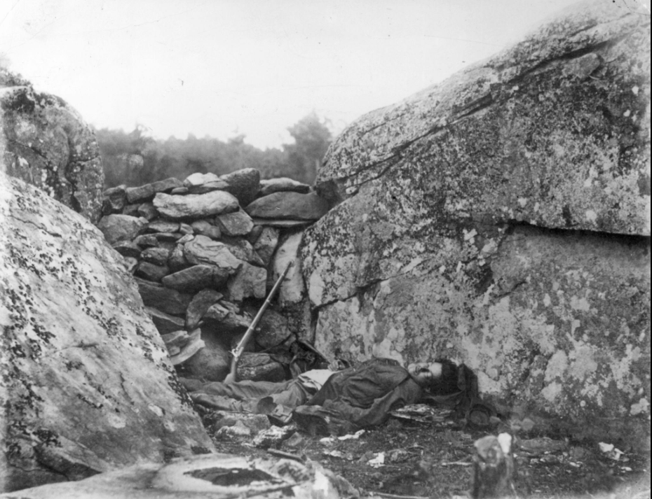 <p>Alexander Gardner, <em>Home of a Rebel Sharpshooter, Gettysburg</em> (1863)</p>