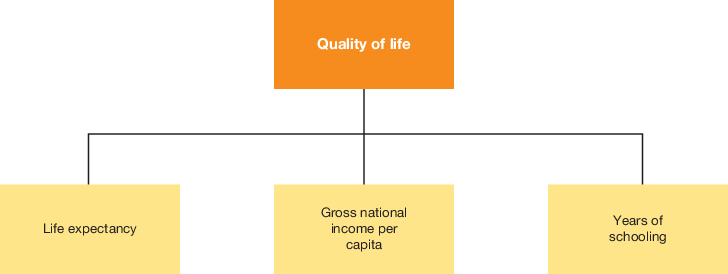 <p>Measures standard of living and wellbeing by measuring life expectancy, education and income.</p>