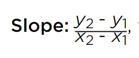 <p>(y<sub>2</sub>-y<sub>1</sub>)/(x<sub>2</sub>-x<sub>1)</sub></p>