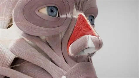 <p>a small muscle located on each side of the nose that constricts the nasal aperture (nostrils) </p>