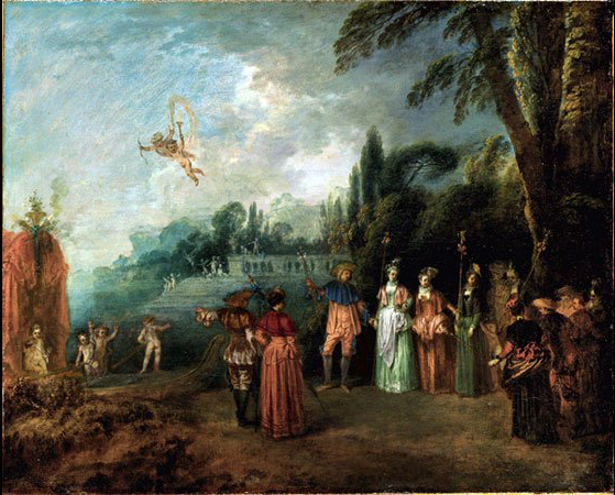 <p><em>Jean-Antoine Watteau: Cythera szigete (L’Isle de Cythère), </em></p>