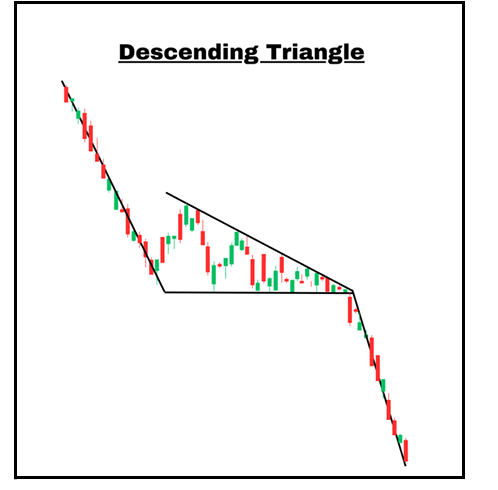 <p>Pattern Type: Bearish, trend continuation</p><p> Requirements: </p><p>a. Preceding bearish trend </p><p>b. Horizontal level </p><p>c. Downward-sloping trendline</p><p> d. Breakout below horizontal level </p><p>Meaning: Sellers are becoming more aggressive, pushing the price lower despite support. Entry: Breakout below horizontal level Exit: Next key level</p>