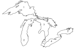 <p>What great lake is 2?</p>