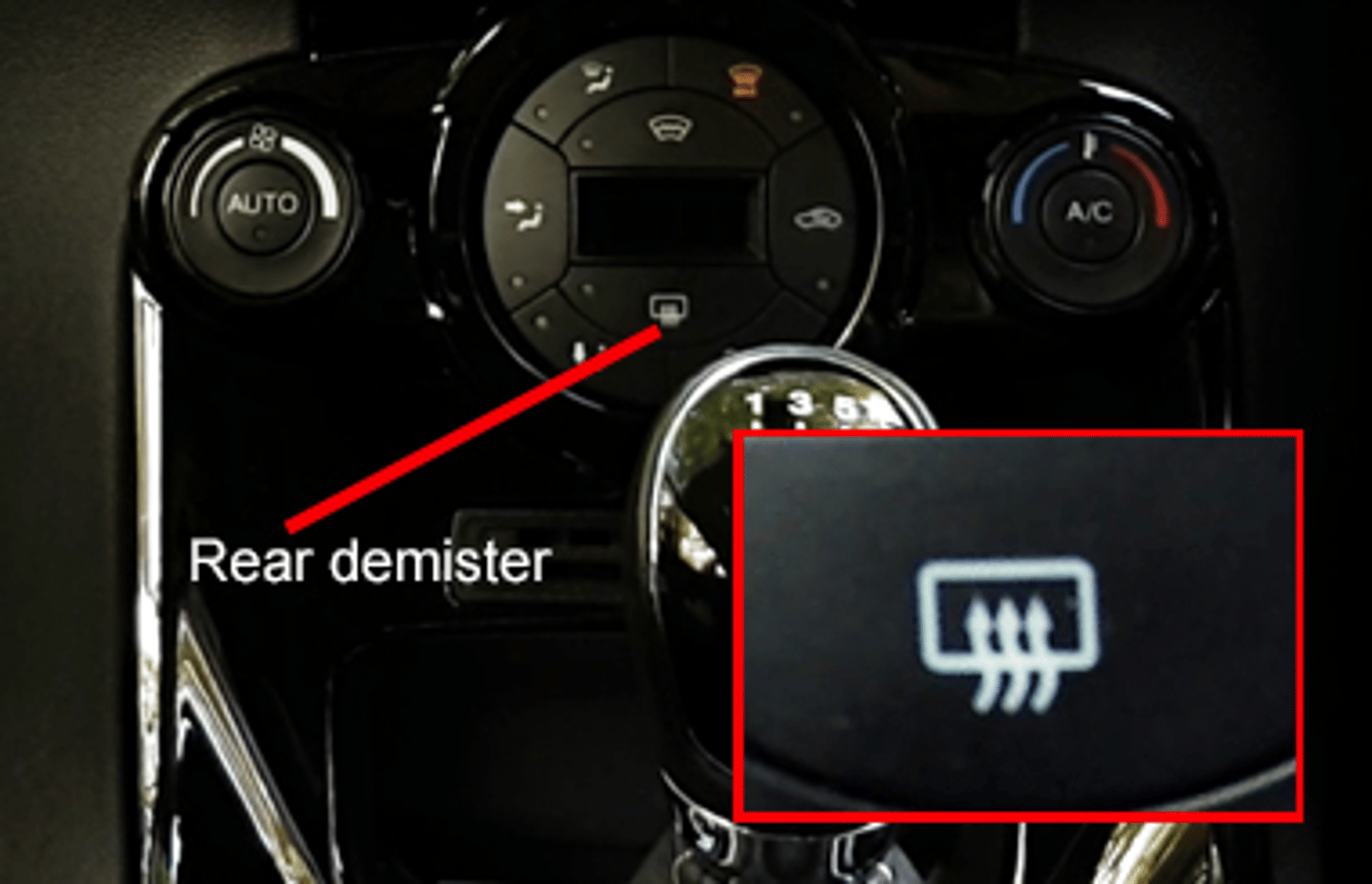 <p>Operate the control to switch on the rear demister.</p>