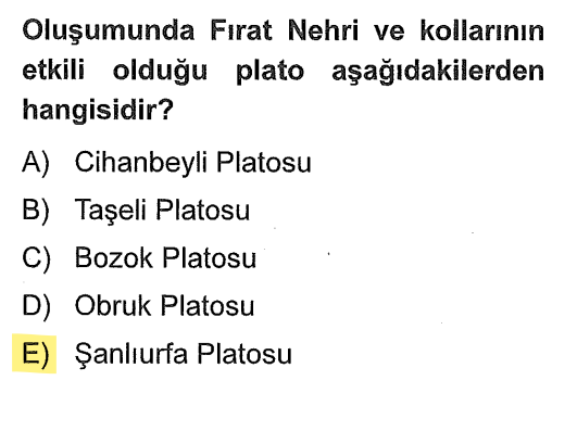 <p>Fırat ve Dicle nehirleri Güneydoğu Anadolu'yu aşındırarak platoları oluşturmuştur. Şanlıurfa ve Gaziantep platoları bu akarsularla şekillenmiştir.</p>