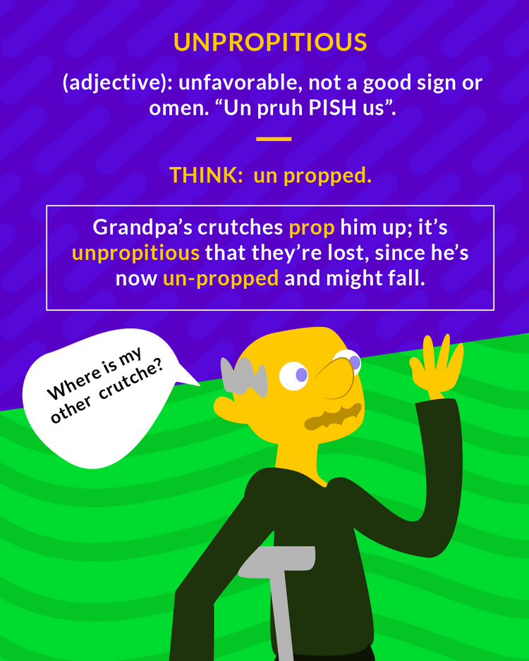 <p>(adj.) unfavorable, not a good sign or omen</p>