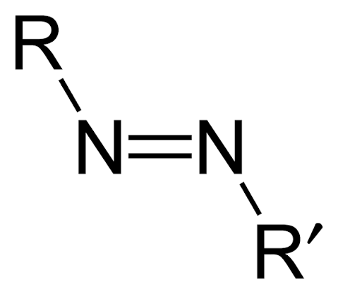 <p>a double bond between two nitrogen atoms connecting two carbon-containing groups</p>