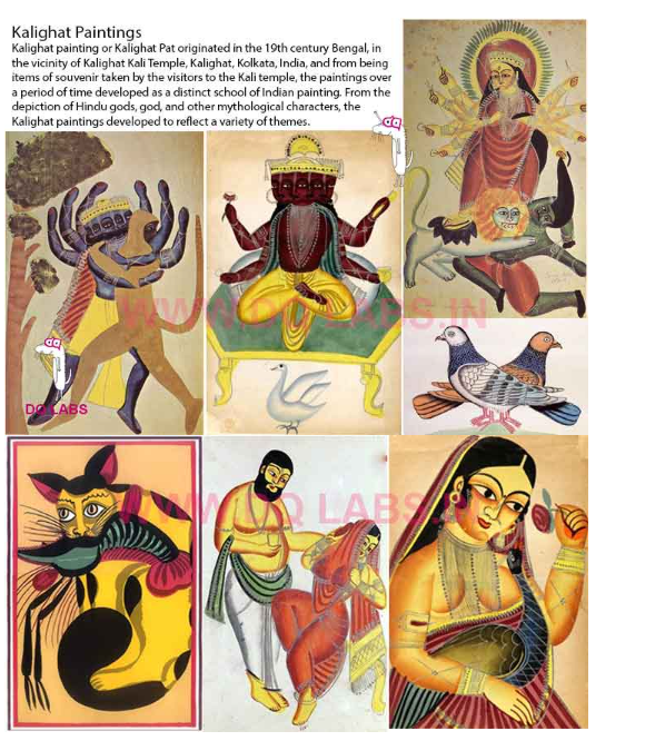<p>Originated in 19th century Bengal in the vicinity of Kalighat kali temple, kolkata. Depiction of hindy gods and other mythological creatures. </p>