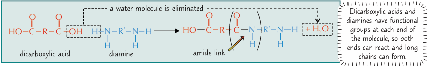 <ul><li><p>dicarboxylic acids + diamines</p></li></ul><p></p>