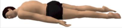 <p>A position where a person lies flat on their stomach, facing downwards. </p>