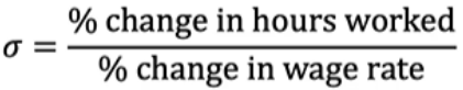 <p>> Measures the extent to which hours worked change in response to a change in the wage rate</p><p>> Lower than 1 = labour supply inelastic, Less than 1 = labour supply elastic</p><p>> Less than zero, labour supply curve is downward sloping (income effect dominates)</p><p>> More than zero, labour supply curve is upward sloping (substitution effect dominates)</p>