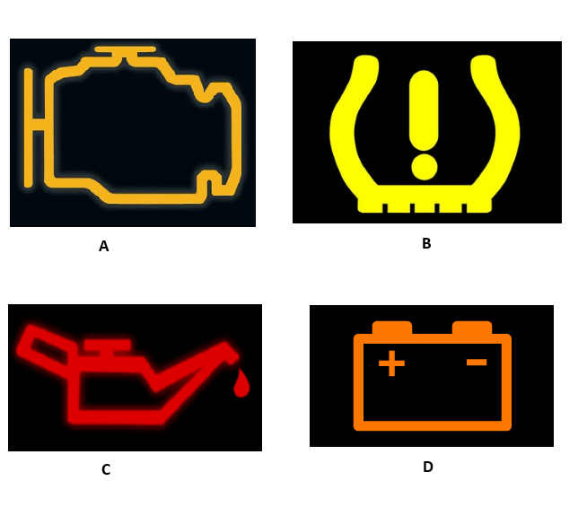 <p><span>Which warning light is for low oil?</span></p>