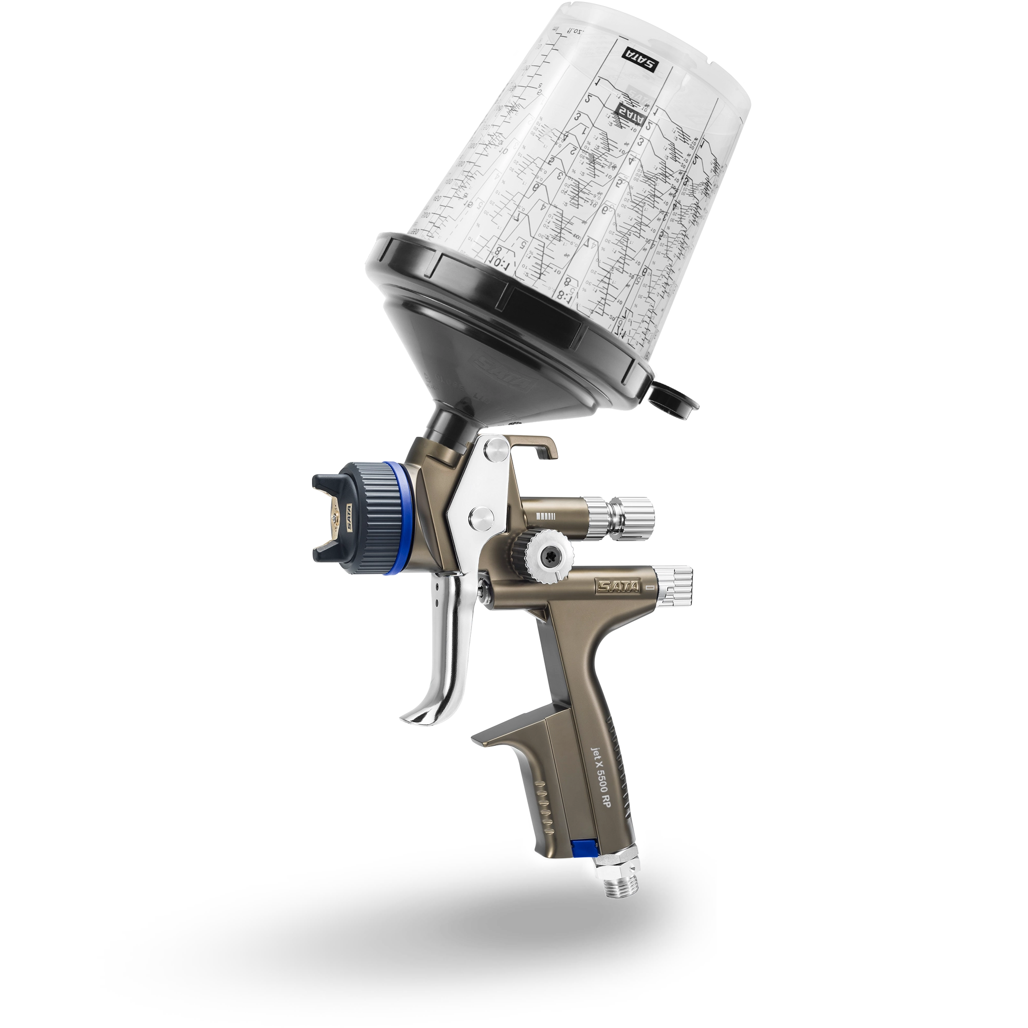 <p>Handheld compressed-air spray gun with trigger, fluid cup or hose feed, and nozzle that atomizes paint into a fine mist for smooth, even coating.</p>