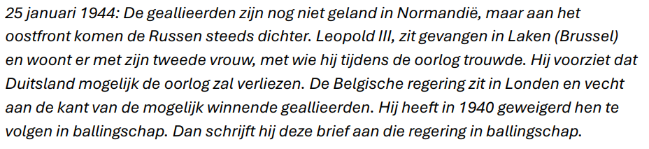 <p><u>Antwoord met ja of nee.</u></p><ol><li><p>Leopold III erkent dat hij had moeten <strong>meevluchten naar Engeland</strong>.</p></li><li><p>Leopold III getuigt dat hij in de toekomst wil ijveren voor <strong>een democratisch meerpartijenstelsel</strong> in het naoorlogse België.</p></li><li><p>Leopold III stelt zich verzoenend op tegenover de <strong>Belgische ministers in ballingschap in Londen</strong>?</p></li></ol><p></p>