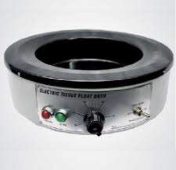 <ol><li><p>TISSUE FLOATATION BATH OR FLOATING OUT BATH</p></li><li><p>Flattens or spreads out tissue sections. Used to assist with the handling of samples in the laboratory allowing the manipulation and location onto slides.</p></li><li><p>Temperature must be maintained at 45-50°C. Keep dry or free of oil (from albumin). Stored in clean and ventilated room (<80% humidity).</p><p>Keep it away from flammable chemicals and <strong>avoid high heat areas</strong> and <strong>prolonged LCD contact.</strong></p></li></ol><p></p>