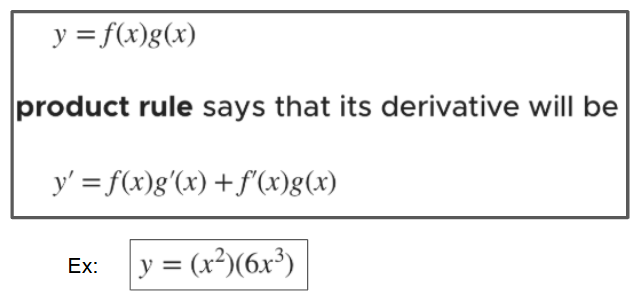 <p>derivative product rule for two functions</p>