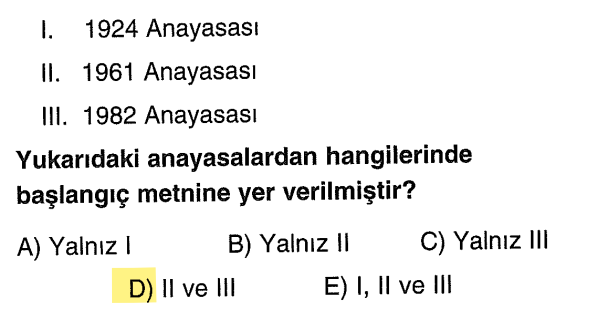<p>Anayasanın temel ilkelerini anlatan başlangıç metni sadece 1961 ve 1982 anayasalarında bulunur.</p>