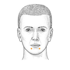 <p>1 cun lateral to Ren 24</p><p>Pain in face, deviation of eyes, mouth, spasm of facial muscle</p><p>oblique 0.5 - 1 inch</p>
