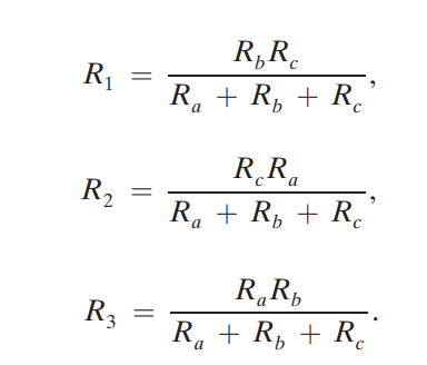 <p>equations used to transform a Y/T circuit to a Delta/pi circuit</p>