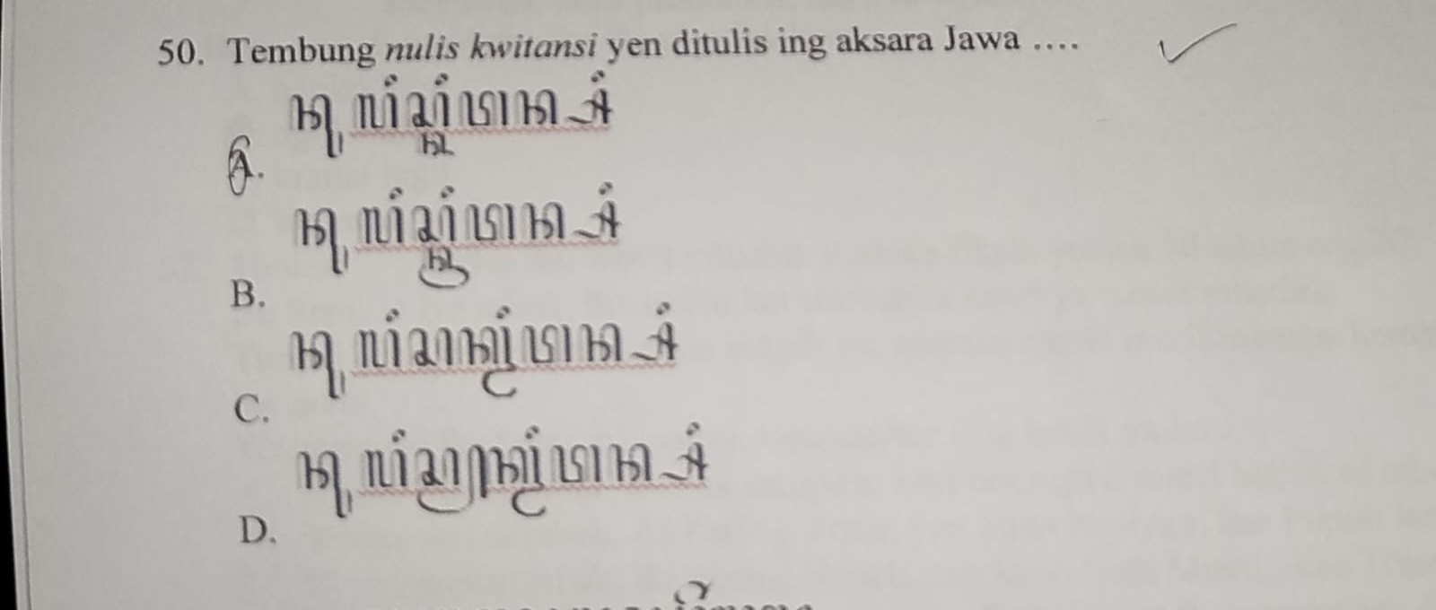 <p>Tembung nulis kwitansi yen ditulis ing aksara Jawa ….</p>
