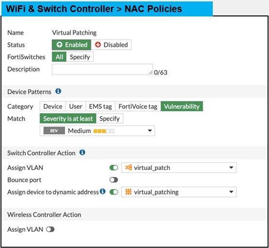 <p>A security feature that uses FortiLink NAC to isolate vulnerable devices in a separate VLAN and applies IPS signatures to protect them before a permanent patch is available.</p>