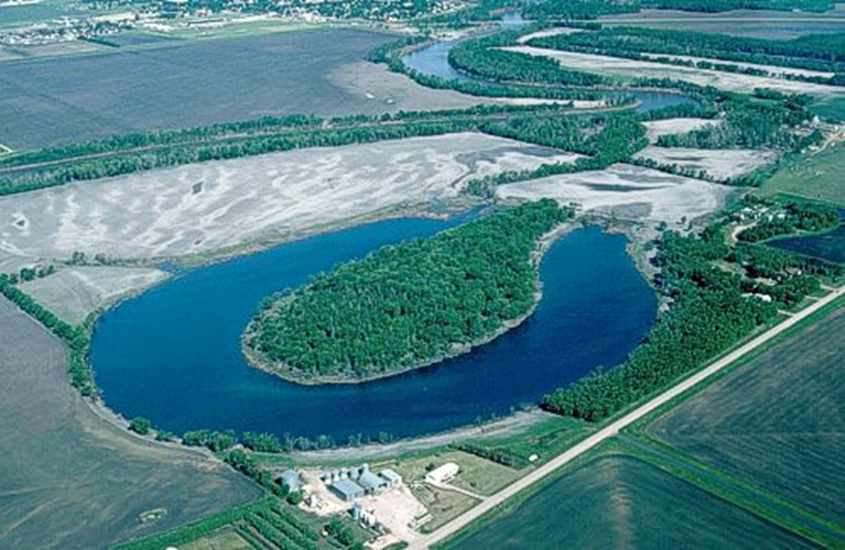 <p><span>high flow causes meander to breach its course, flowing on another part of floodplain</span></p>