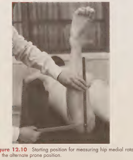<p>Subject lies prone with the hip joint in the anatomical position and the knee joint flexed 90 degrees</p>