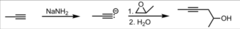 <p>deprotonates terminal alkynes, </p><p>epoxide attaches at least substituted side and ring opens to most substituted side, epoxide reduces to alcohol</p><p>keeps alkene structure</p>