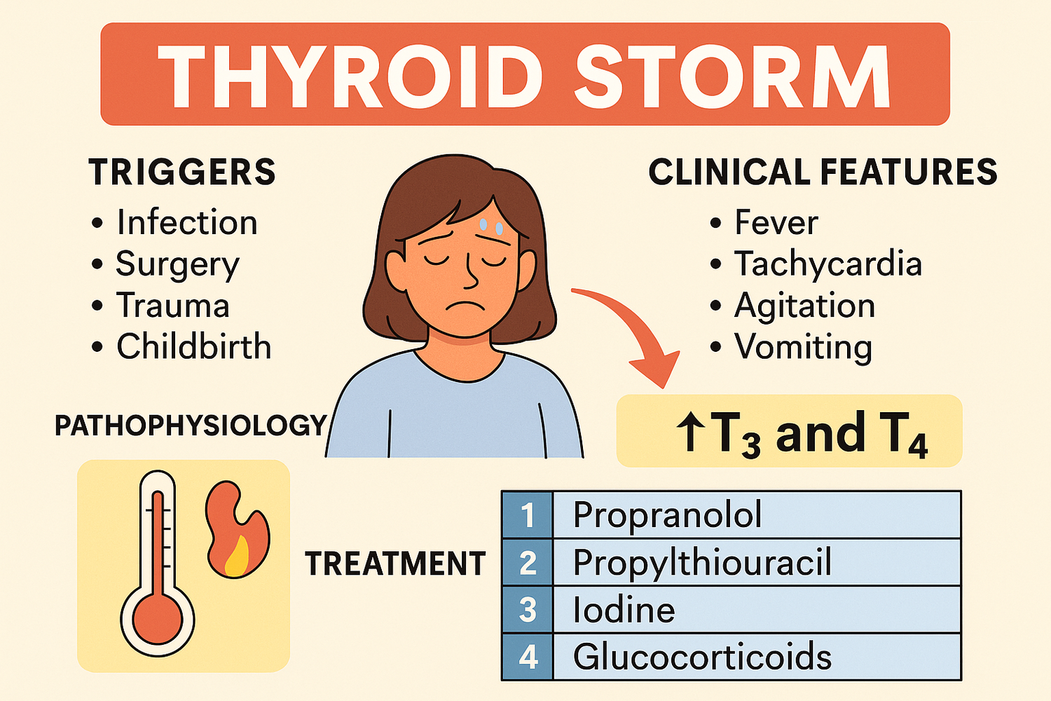 <p>thyroid storm (definition, S/S, treatment)</p>