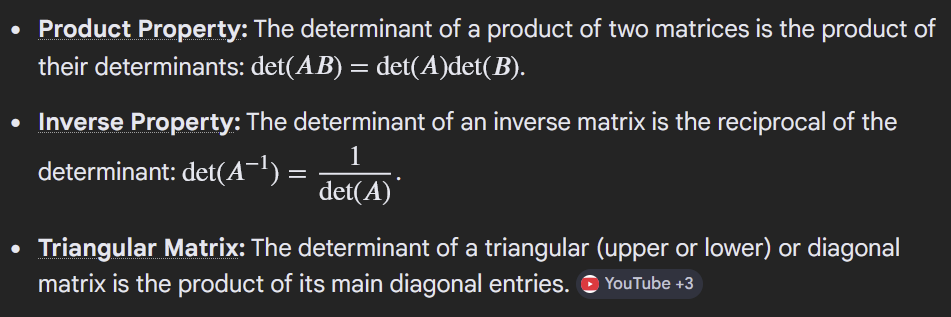 <p>The determinant of a matrix A and its transpose A<sup>T</sup> are equal</p>
