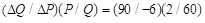 <p>c<span>&nbsp;&nbsp;&nbsp;&nbsp;&nbsp; </span>Extend tangent line T to cross the P-axis to find the value of A, which equals 6.<span>&nbsp; </span>Then, substituting A = 6, E = –1/2 = P/(P – A) = 2/(2 – 6).<span>&nbsp; </span>Since tangent line T crosses the Q-axis at 90, the same answer can be obtained using the equivalent formula: –1/2 =</p>