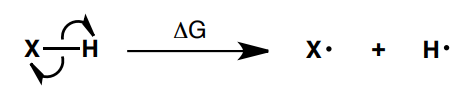 <p>The <u>greater</u> the value of <span>Δ</span>G, the <u>stronger</u> the bond and the (more/less) stable the radicals.</p>