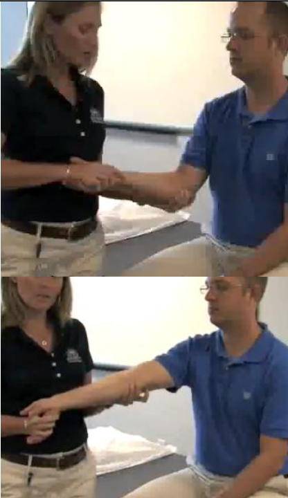 <p>Golfer’s elbow test</p><ul><li><p>Palpate med epicondyle</p></li><li><p>Elbow flexed to 90</p></li><li><p>Elbow ext. supinate, wrist ext. → elbow ext</p></li><li><p>(+) pain at med epicondyle</p></li></ul><p></p>