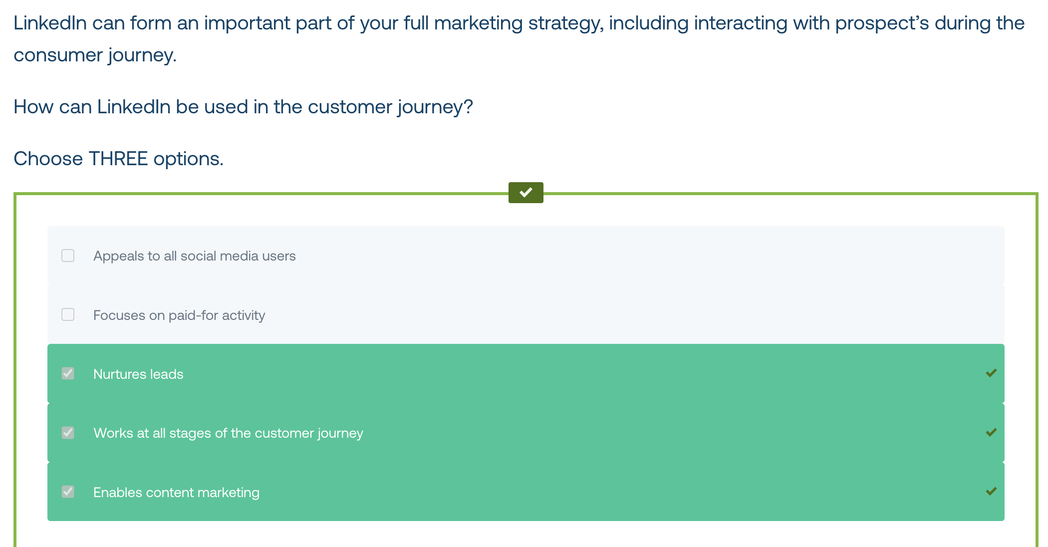 <p>Enables content marketing</p><p>Works at all stages of the customer journey</p><p>Nurtures leads</p>
