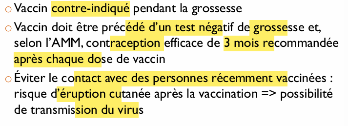 <p>même pas recommandé par conseil sup de la santé </p><p>-normalement bénigne masi possible complication et hyper contagieuse chez adulte </p><p>-virus de la varicelle peut être à l’origine de varicelle congénitale et néonatale : atteintes cutanées et du squelette, lésions oculaires, atteinte neurologique ou retard de croissance</p><ul><li><p>Vaccin recommandé pour les femmes en âge de procréer</p></li></ul><p></p>