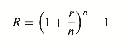 <p>R = ((1+r/n)^n)-1</p>