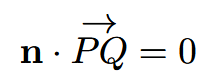 <p><span>the equation </span>𝐧·→𝑃⁢𝑄=0,<span> where </span>𝑃<span> is a given point in the plane, </span>𝑄<span> is any point in the plane, and </span>𝐧<span> is a normal vector of the plane</span></p>