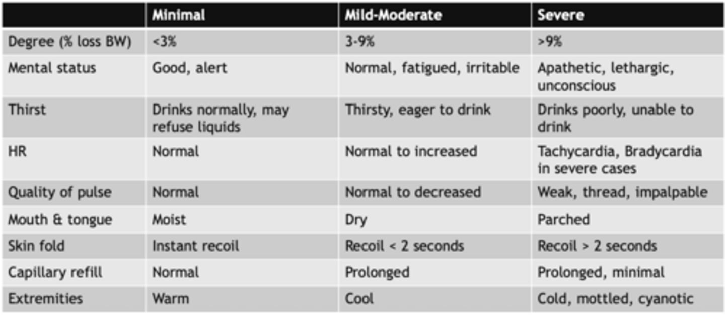 <p>degree of dehydration</p>