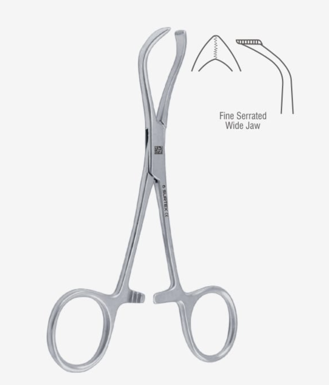 <p>It is non-penetrating, and it has blunt, curved, and wide jaws with interlocking teeth. Holds multiple towels or drapes in place during surgery.</p>