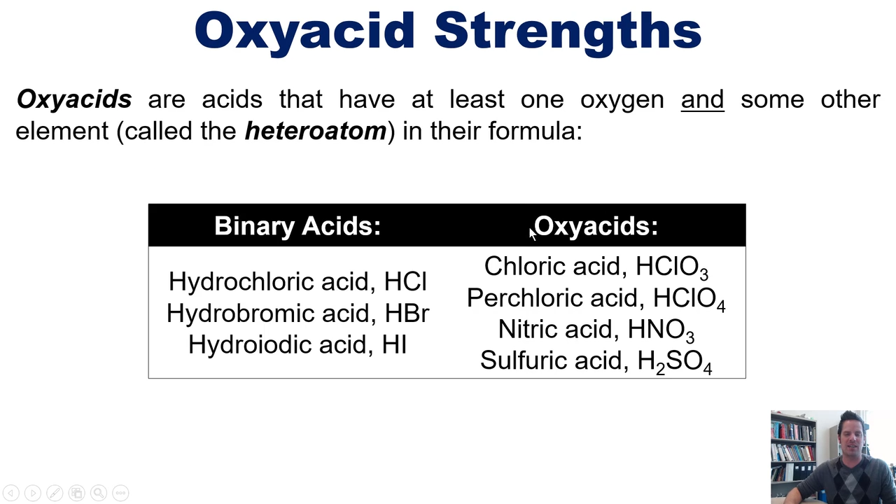 <p>acids with at least one oxygen and some other element (called a heteroatom)</p>