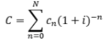 <p>C= PW of net sponsor costs</p><p>cn= net sponsor costs at end of period n</p><p>i= social discount rate</p><p>N= project life</p>