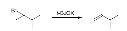 <p>This reaction involves elimination of H and Br to give the less substituted alkene, so a sterically hindered base (such as tert-butoxide) is required</p>